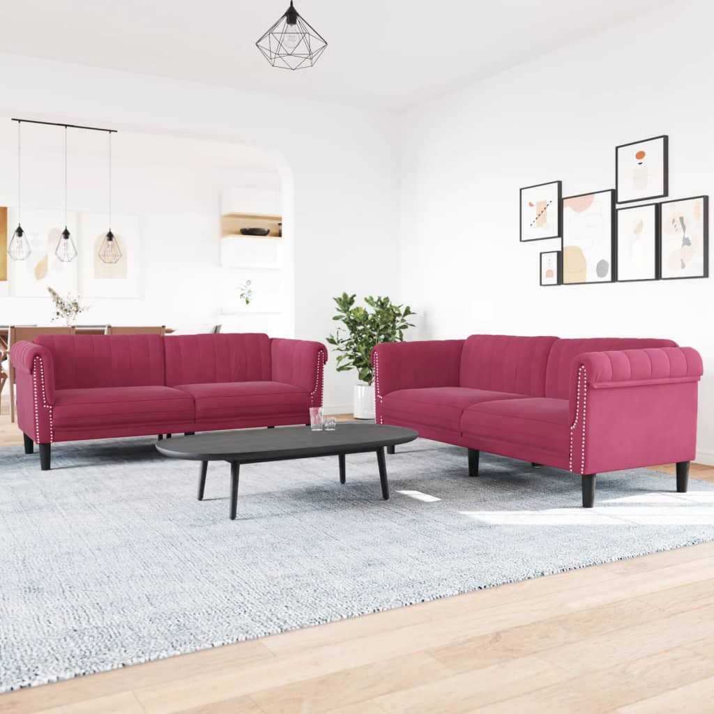 Ensemble de canapés 2 pcs rouge bordeaux velours - XIOS