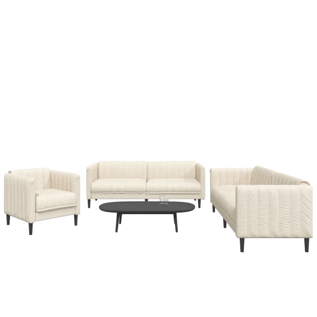 Ensemble de canapés 3 pcs crème tissu