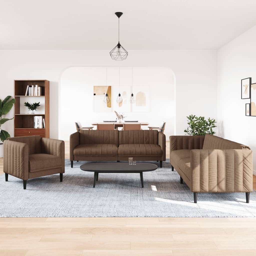 Ensemble de canapés 3 pcs marron tissu