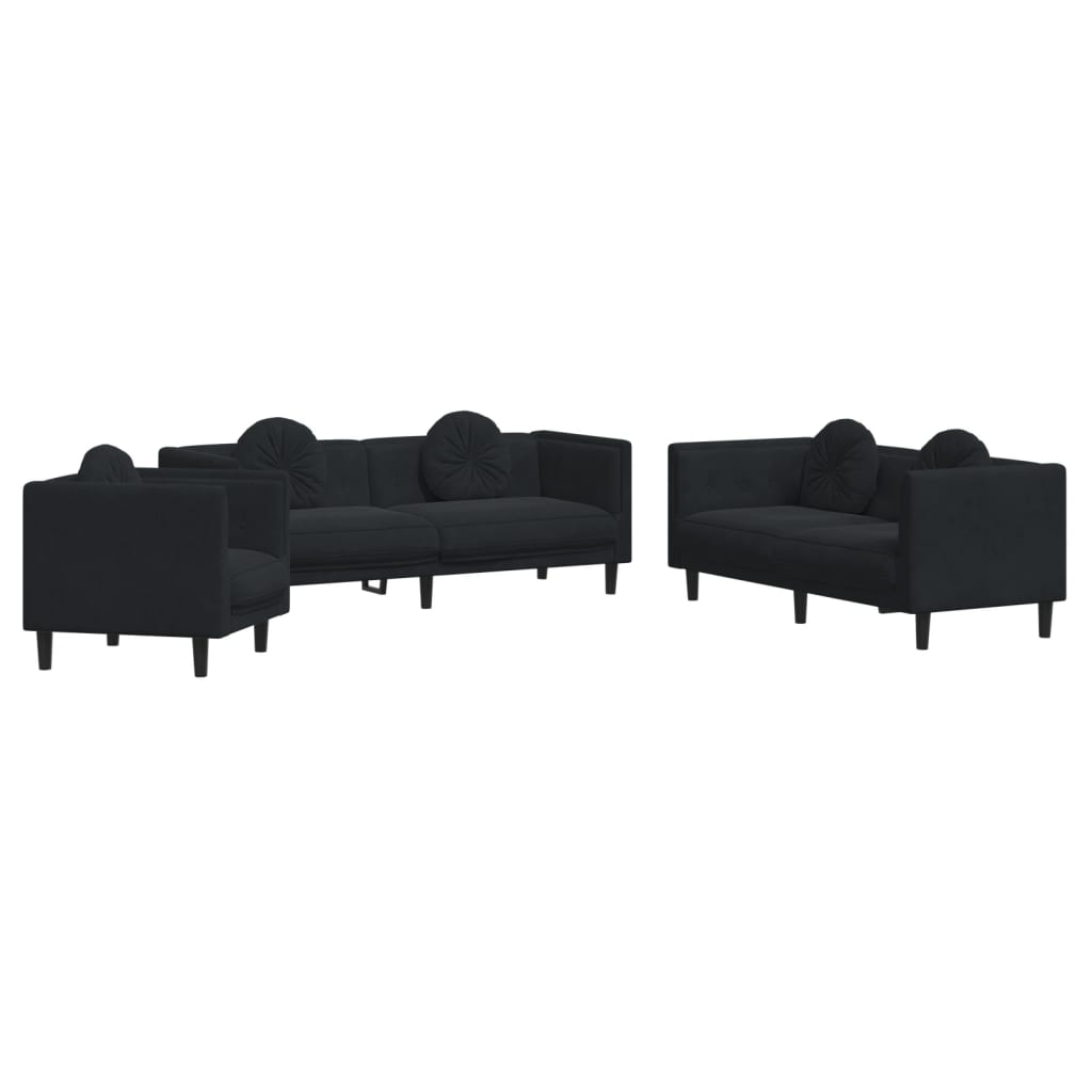 Ensemble de canapés 3 pcs avec coussins noir velours - XIOS