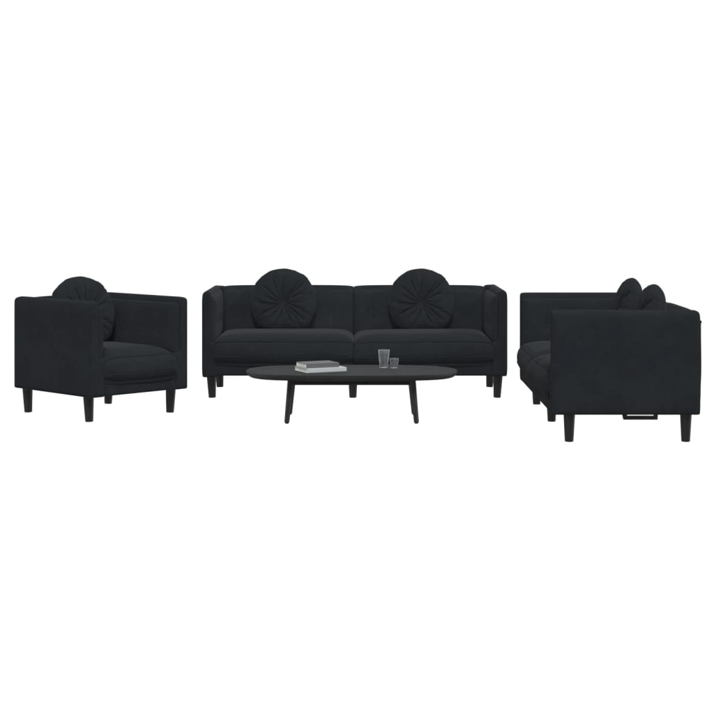 Ensemble de canapés 3 pcs avec coussins noir velours - XIOS