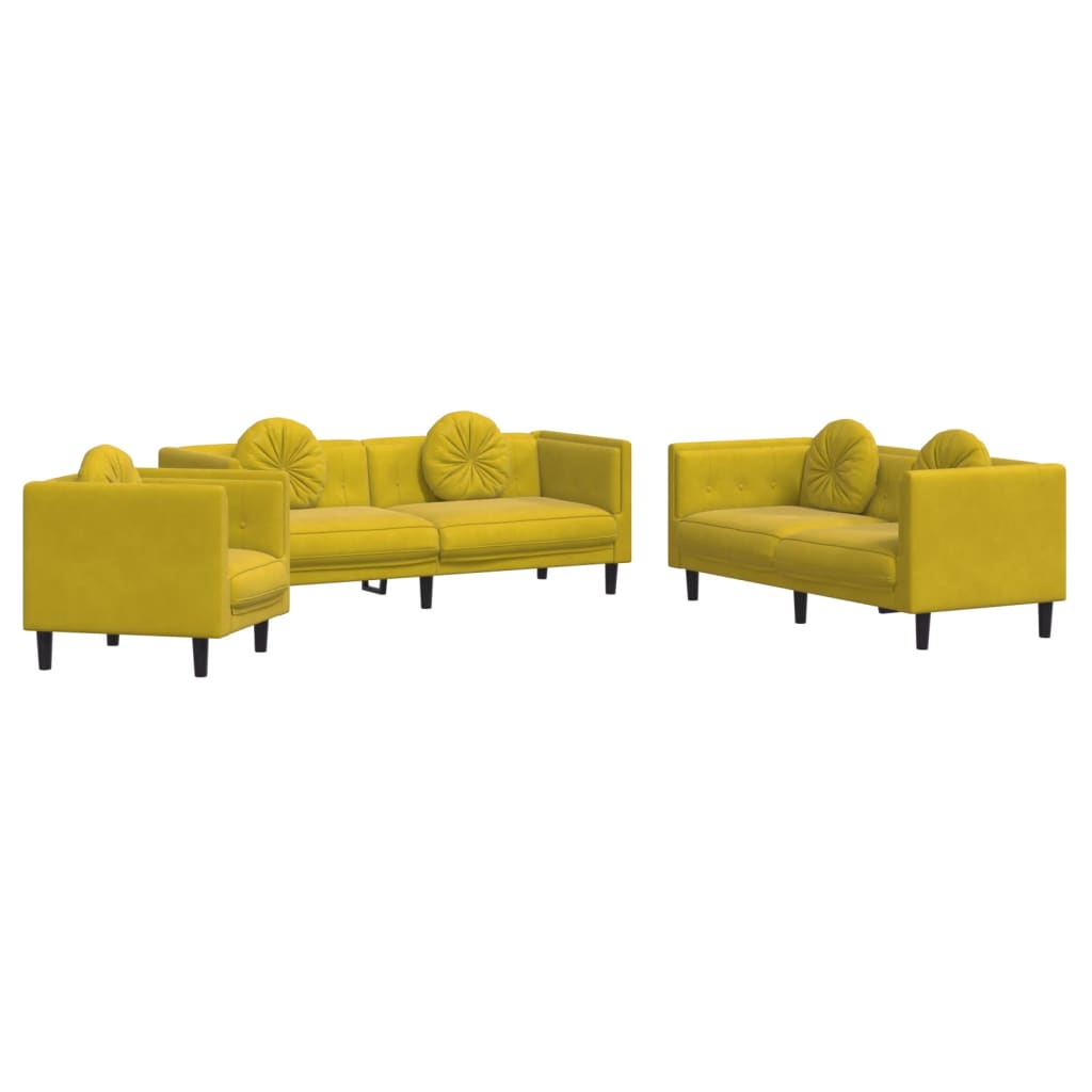 Ensemble de canapés 3 pcs avec coussins jaune velours - XIOS