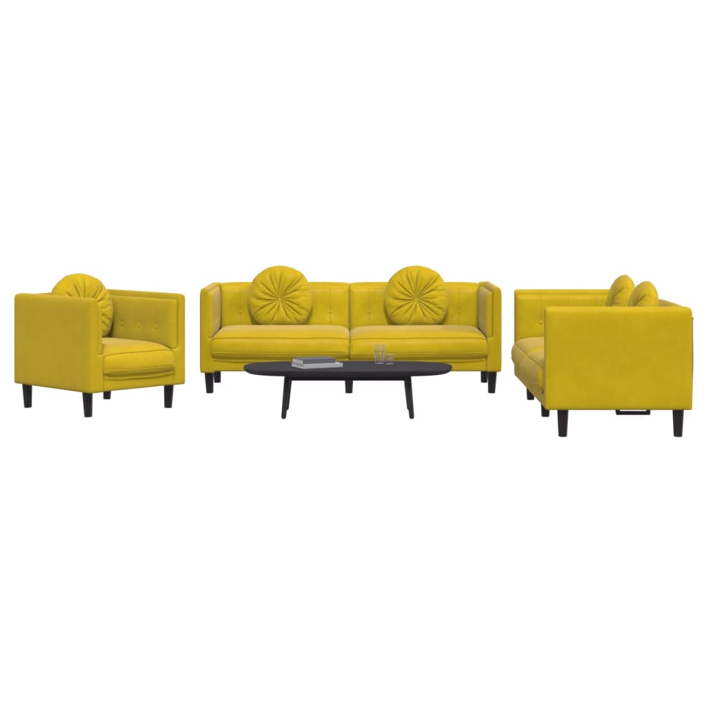 Ensemble de canapés 3 pcs avec coussins jaune velours - XIOS