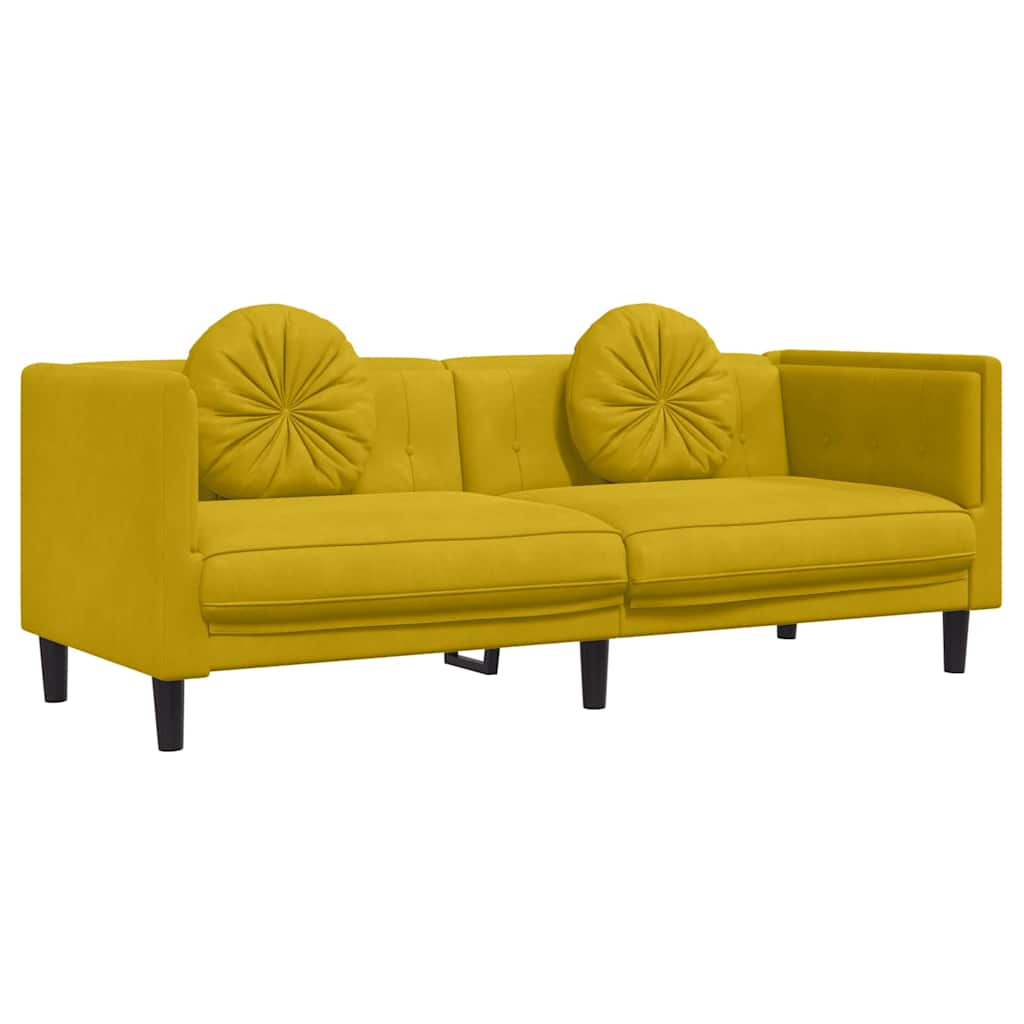 Ensemble de canapés 3 pcs avec coussins jaune velours