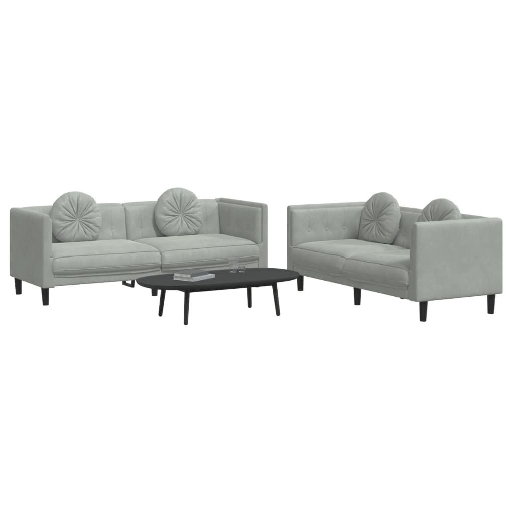 Ensemble de canapés 2 pcs avec coussins gris clair velours - XIOS