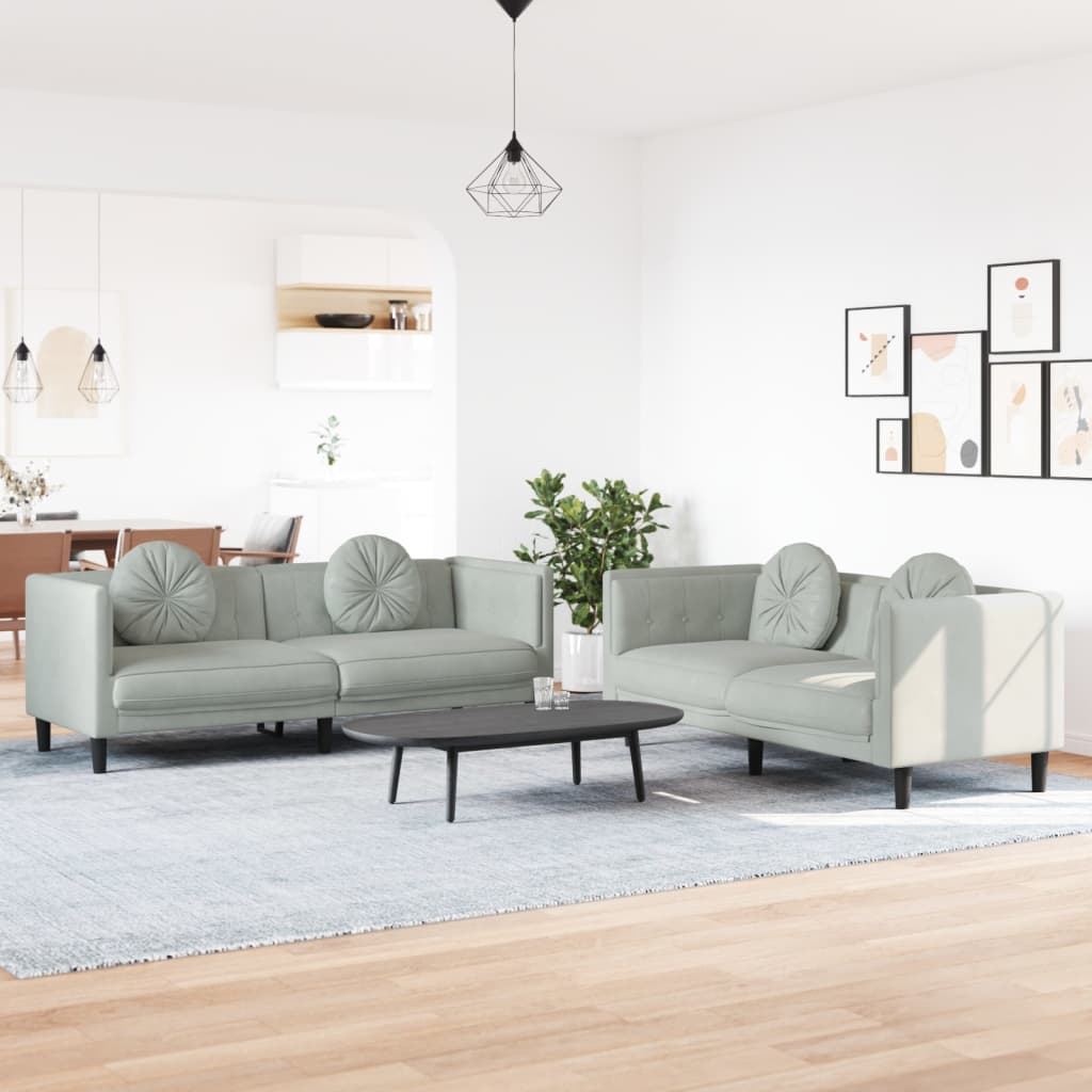 Ensemble de canapés 2 pcs avec coussins gris clair velours - XIOS