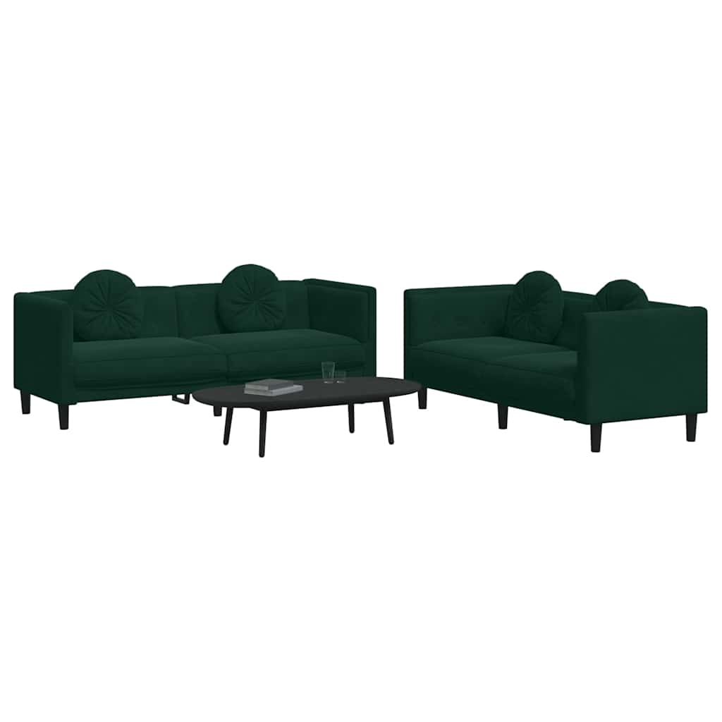 Ensemble de canapés 2 pcs avec coussins vert foncé velours