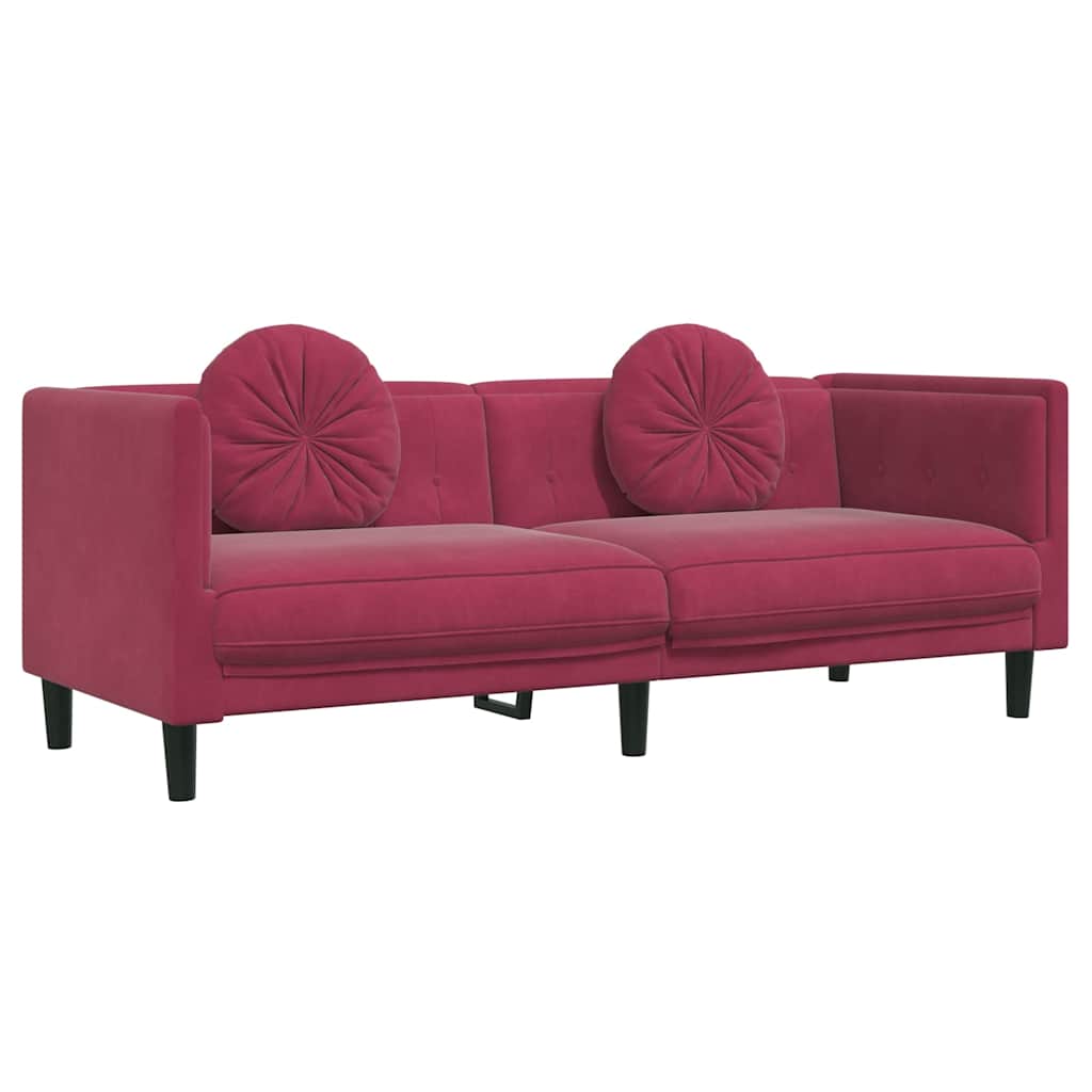 Ensemble de canapés 2 pcs avec coussins rouge bordeaux velours - XIOS