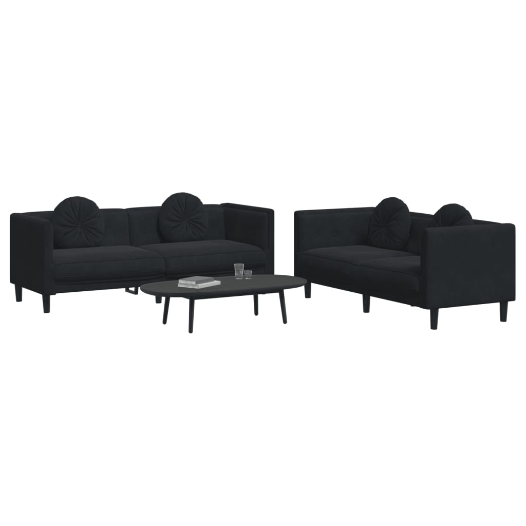 Ensemble de canapés 2 pcs avec coussins noir velours - XIOS
