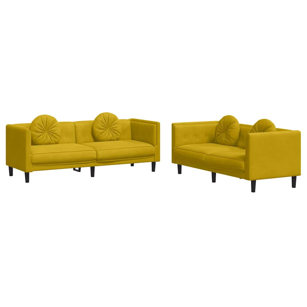Ensemble de canapés 2 pcs avec coussins jaune velours - XIOS