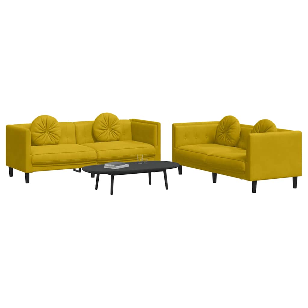 Ensemble de canapés 2 pcs avec coussins jaune velours