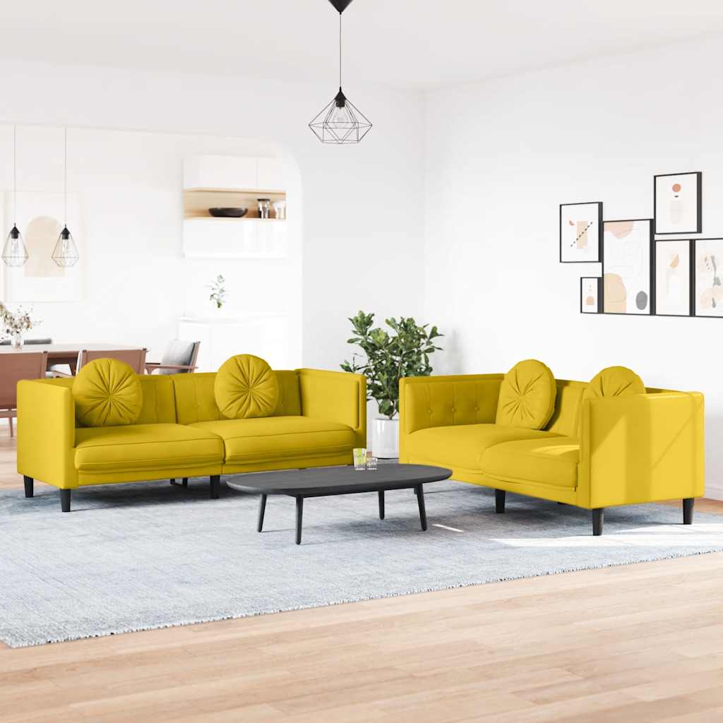 Ensemble de canapés 2 pcs avec coussins jaune velours - XIOS