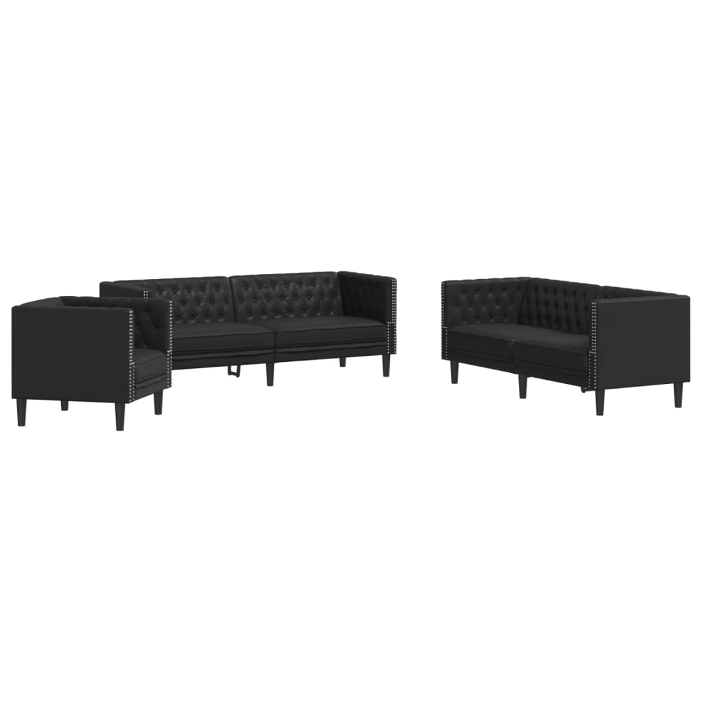 Ensemble de canapé Chesterfield 3 pcs noir similicuir - XIOS