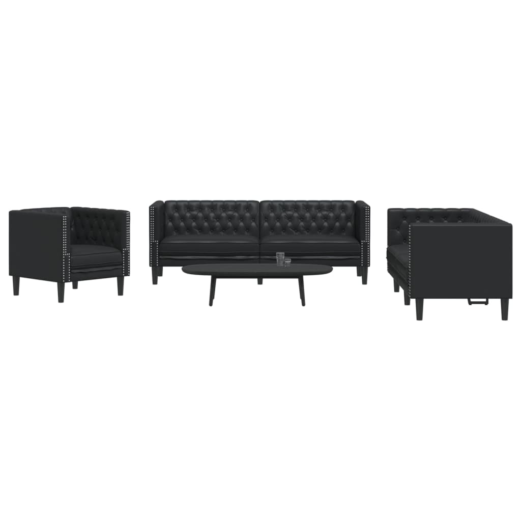 Ensemble de canapé Chesterfield 3 pcs noir similicuir - XIOS