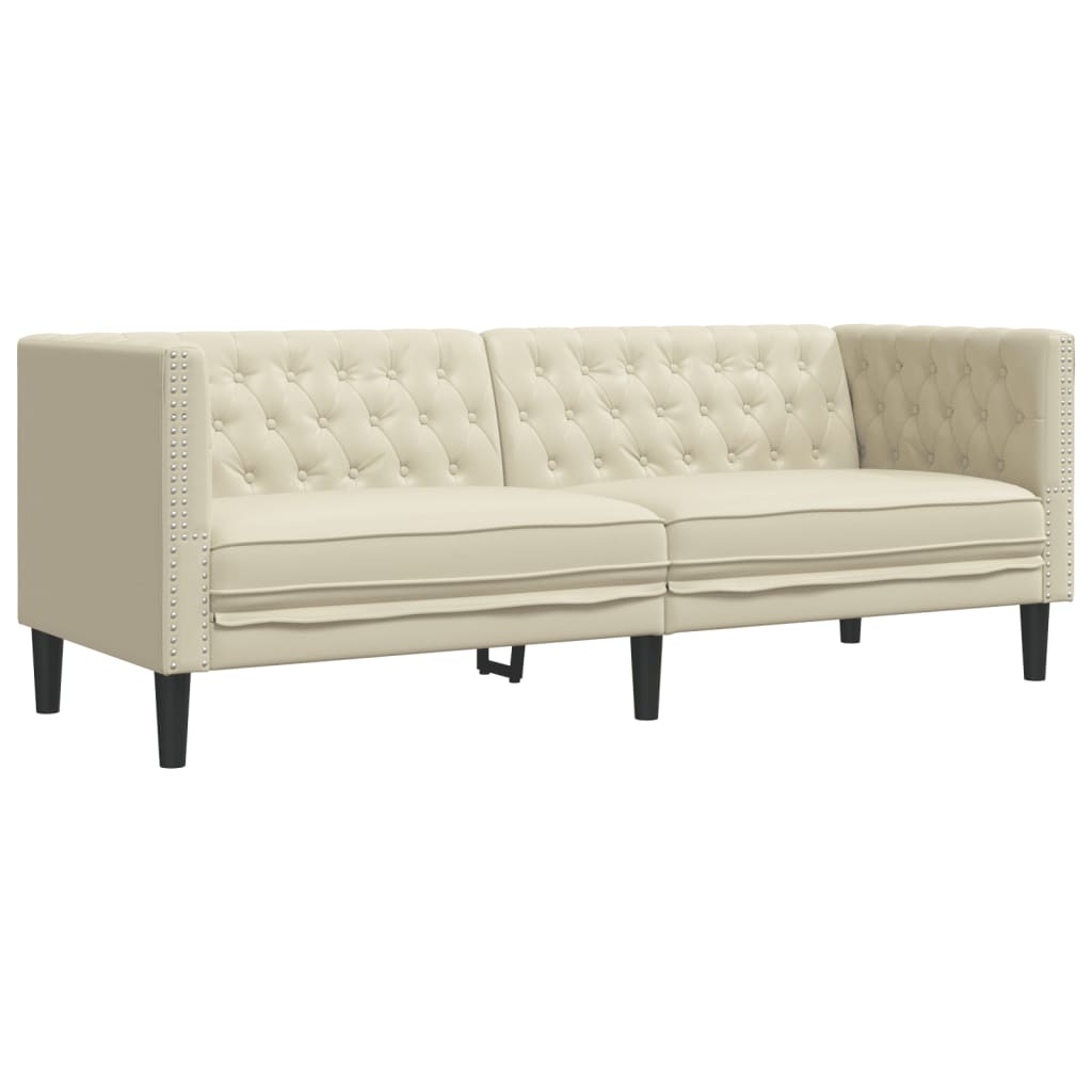 Ensemble de canapé Chesterfield 3 pcs crème similicuir