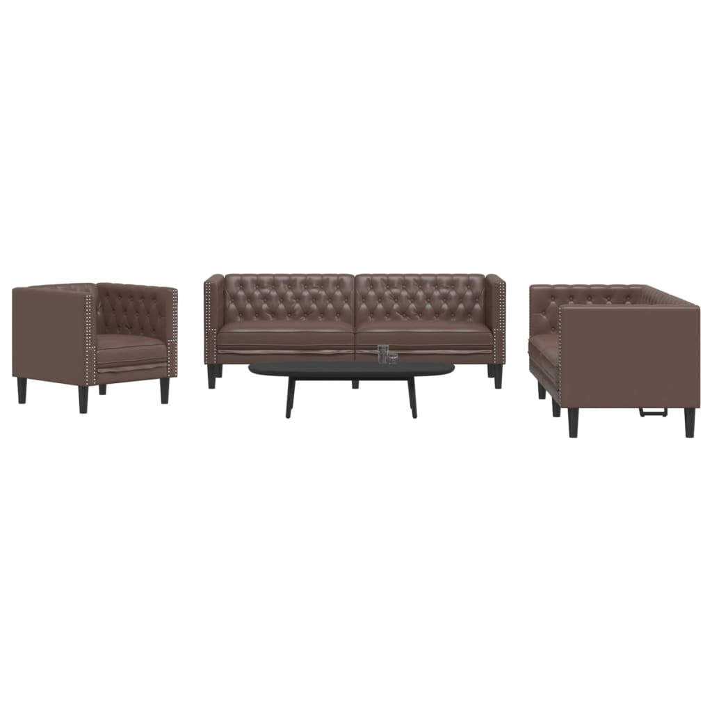 Ensemble de canapé Chesterfield 3 pcs marron similicuir - XIOS