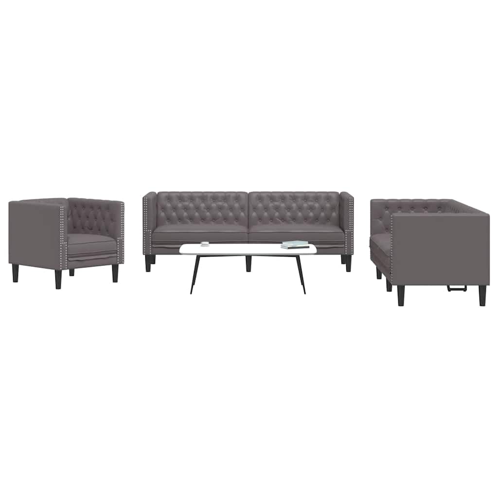 Ensemble de canapé Chesterfield 3 pcs gris similicuir - XIOS