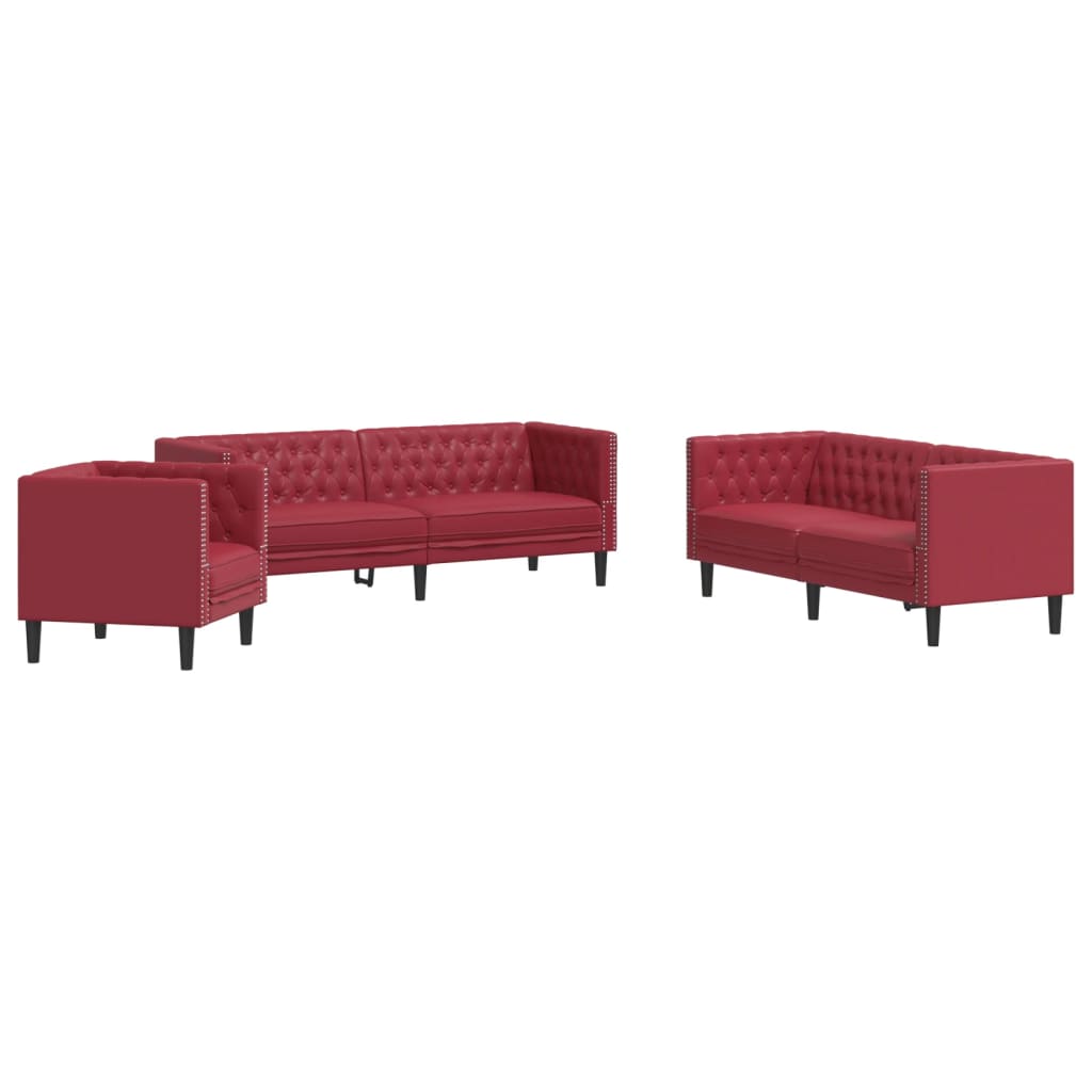 Ensemble de canapés Chesterfield 3pcs rouge bordeaux similicuir - XIOS