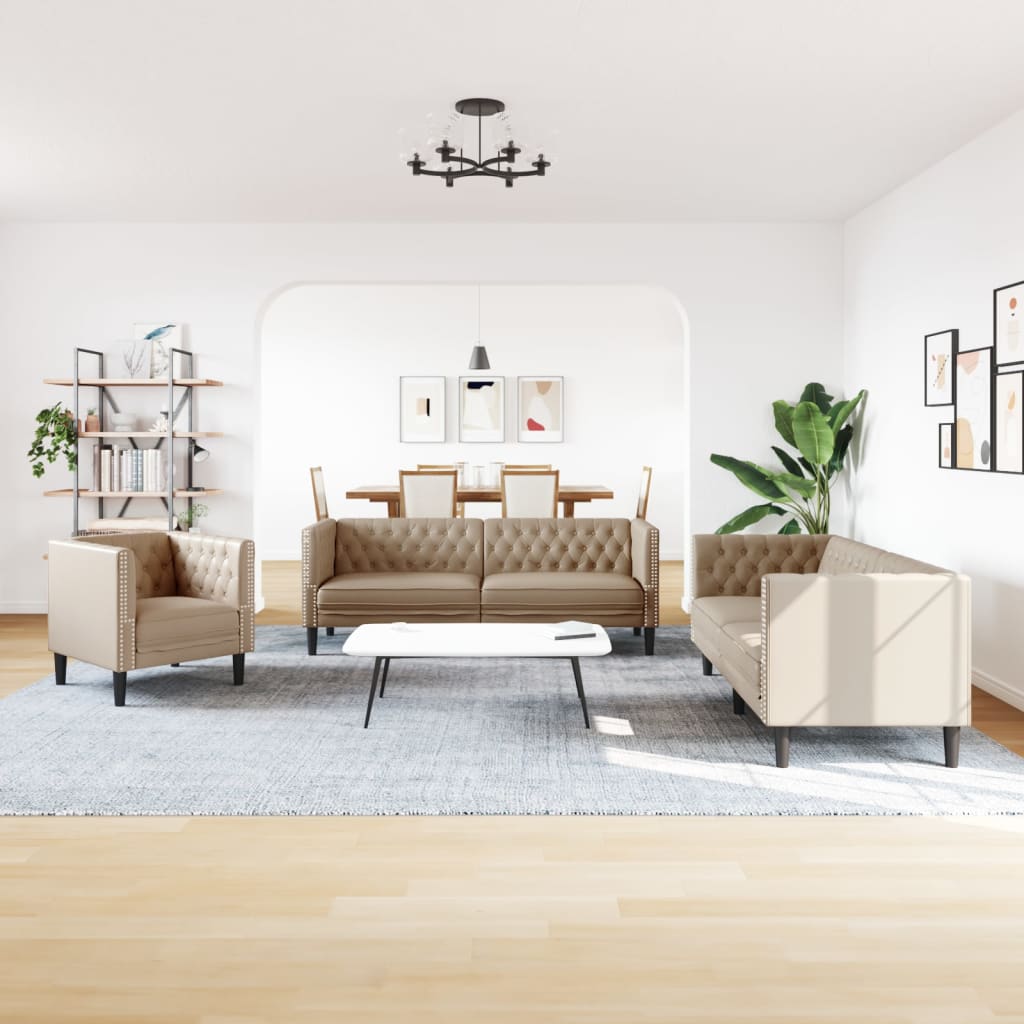 Ensemble de canapé Chesterfield 3 pcs cappuccino similicuir - XIOS