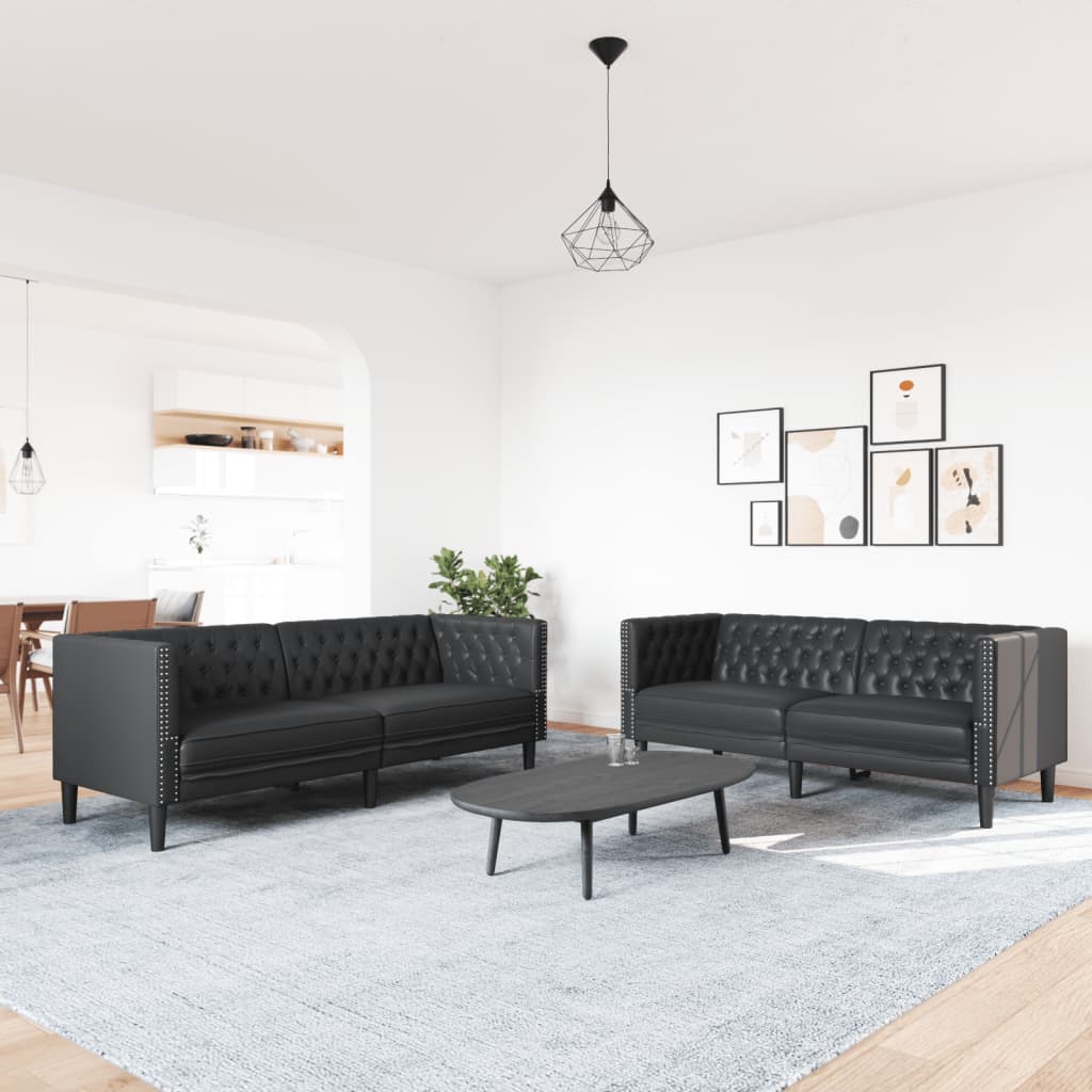 Ensemble de canapé Chesterfield 2 pcs noir similicuir