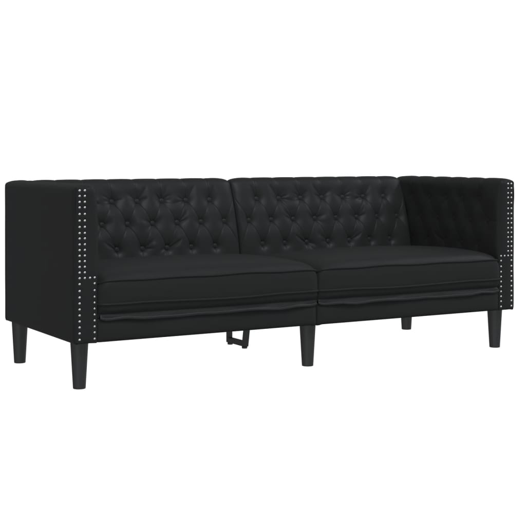 Ensemble de canapé Chesterfield 2 pcs noir similicuir