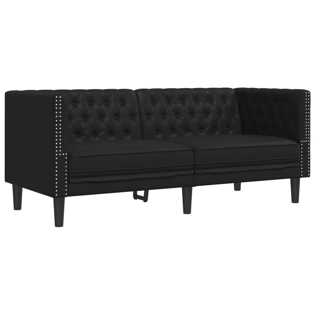 Ensemble de canapé Chesterfield 2 pcs noir similicuir