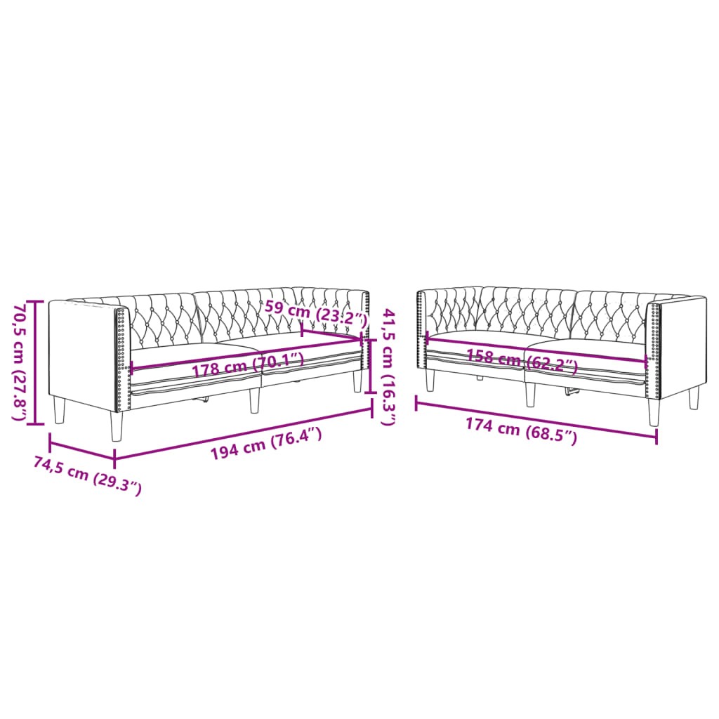 Ensemble de canapé Chesterfield 2 pcs noir similicuir - XIOS