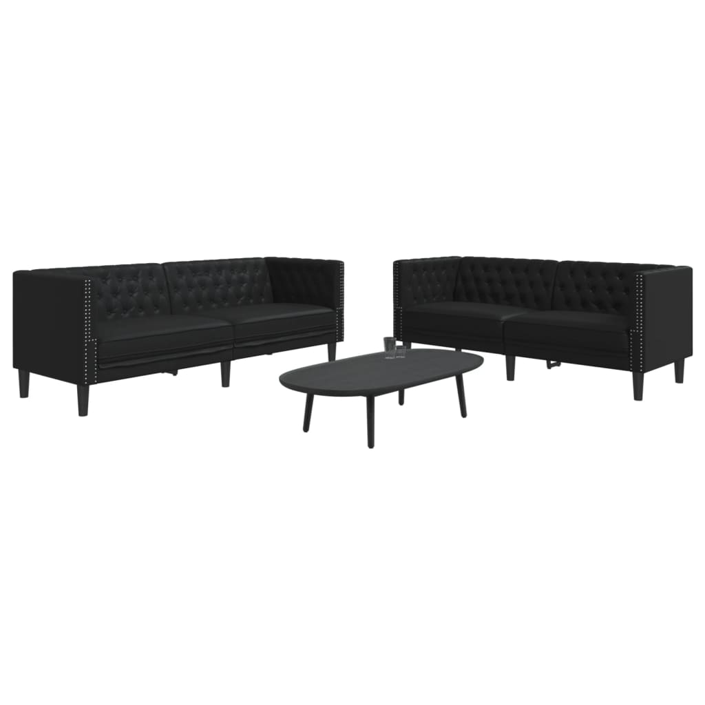Ensemble de canapé Chesterfield 2 pcs noir similicuir - XIOS