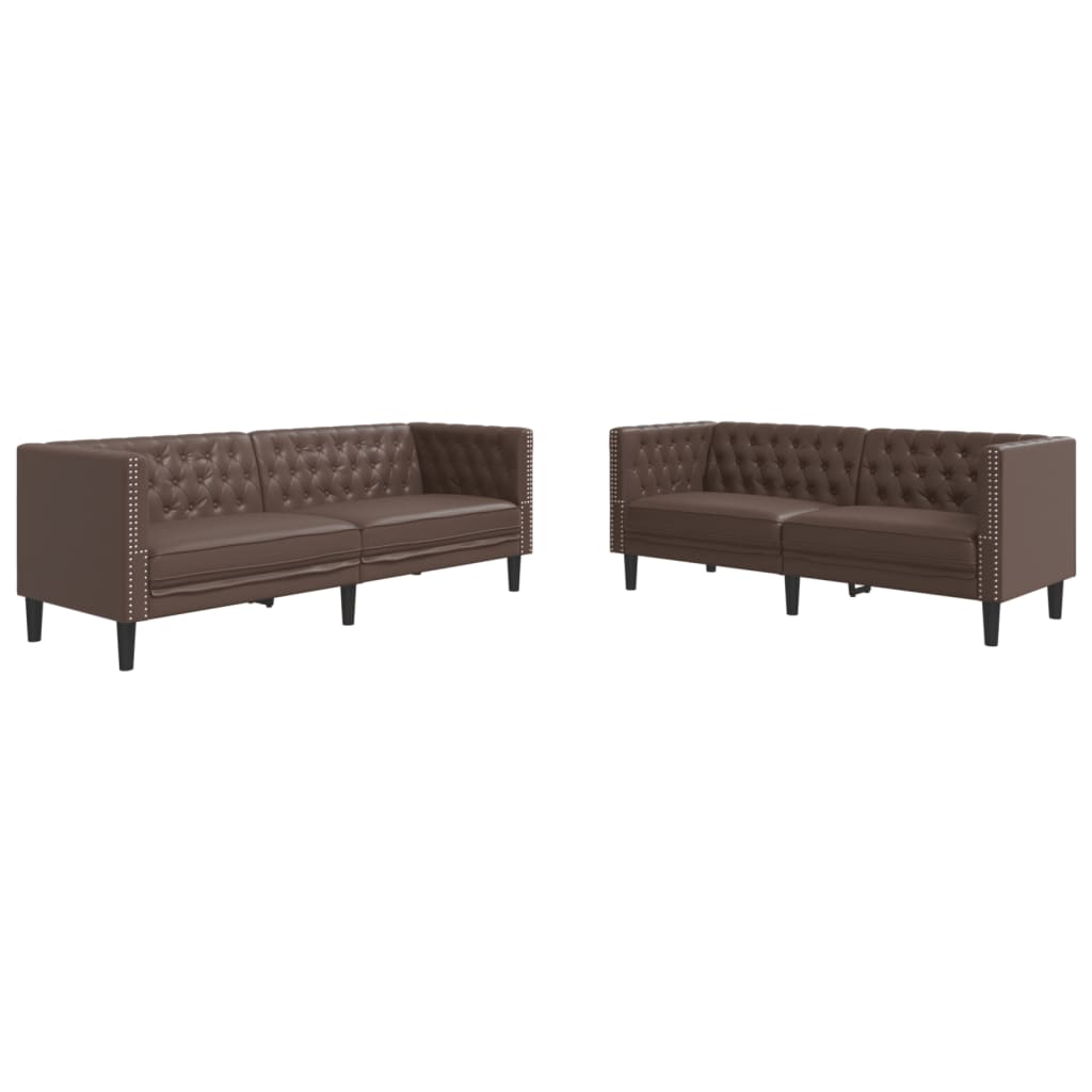 Ensemble de canapé Chesterfield 2 pcs marron similicuir