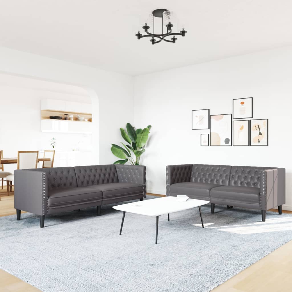Ensemble de canapé Chesterfield 2 pcs gris similicuir