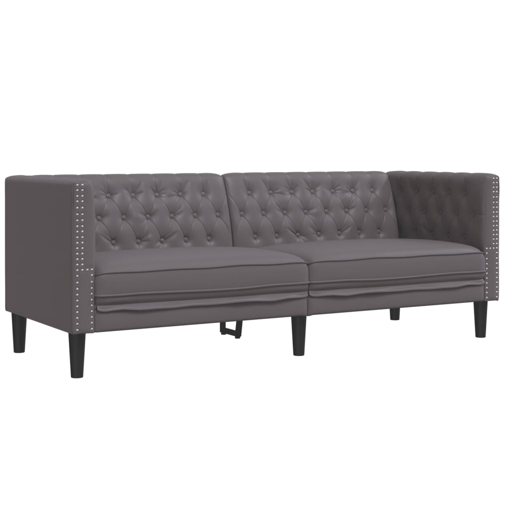 Ensemble de canapé Chesterfield 2 pcs gris similicuir