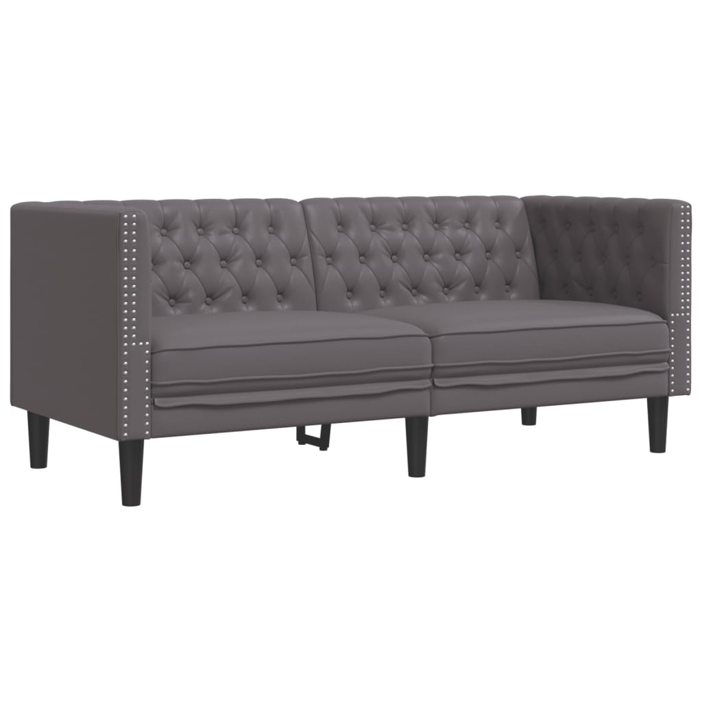 Ensemble de canapé Chesterfield 2 pcs gris similicuir