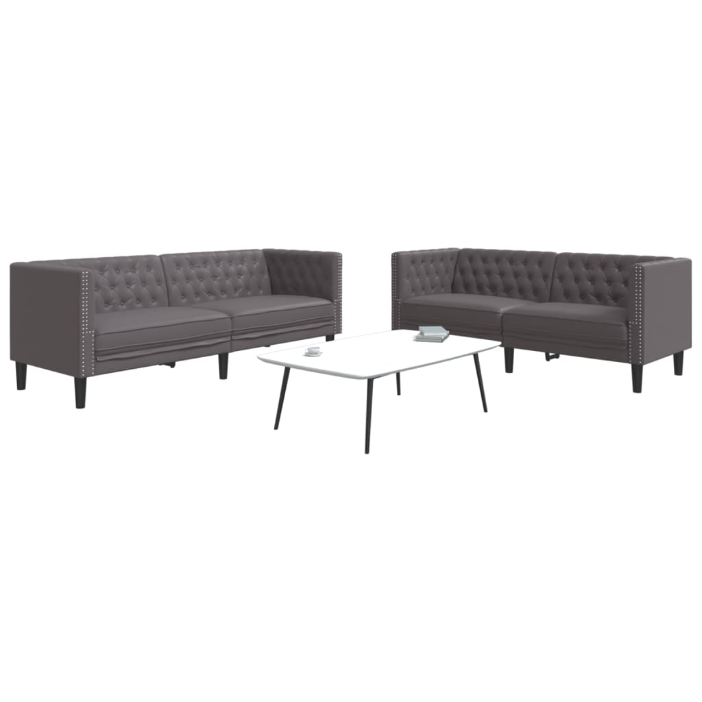 Ensemble de canapé Chesterfield 2 pcs gris similicuir - XIOS