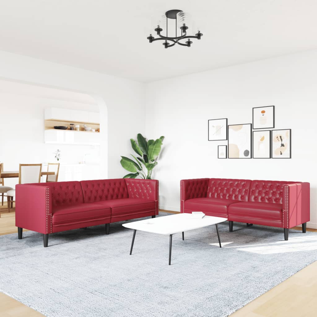 Ensemble de canapés Chesterfield 2pcs rouge bordeaux similicuir