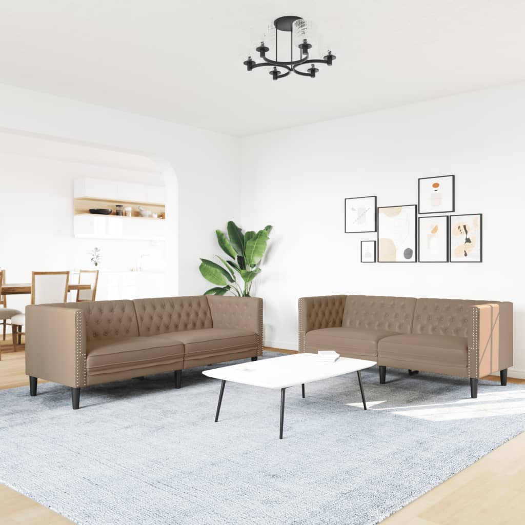 Ensemble de canapé Chesterfield 2 pcs cappuccino similicuir