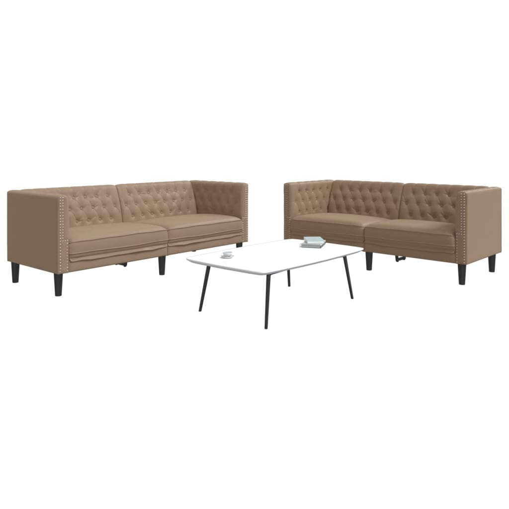 Ensemble de canapé Chesterfield 2 pcs cappuccino similicuir
