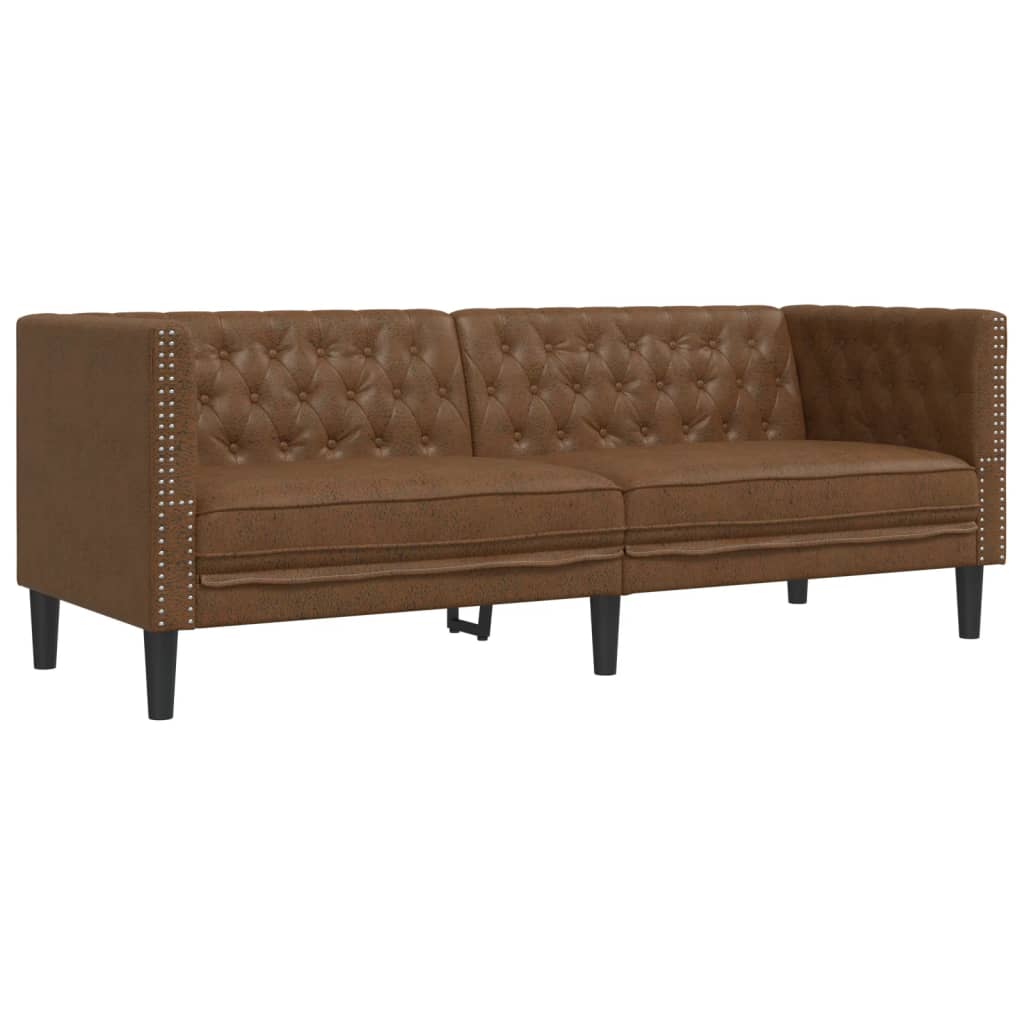 Ensemble de canapé Chesterfield 2 pcs marron similicuir daim