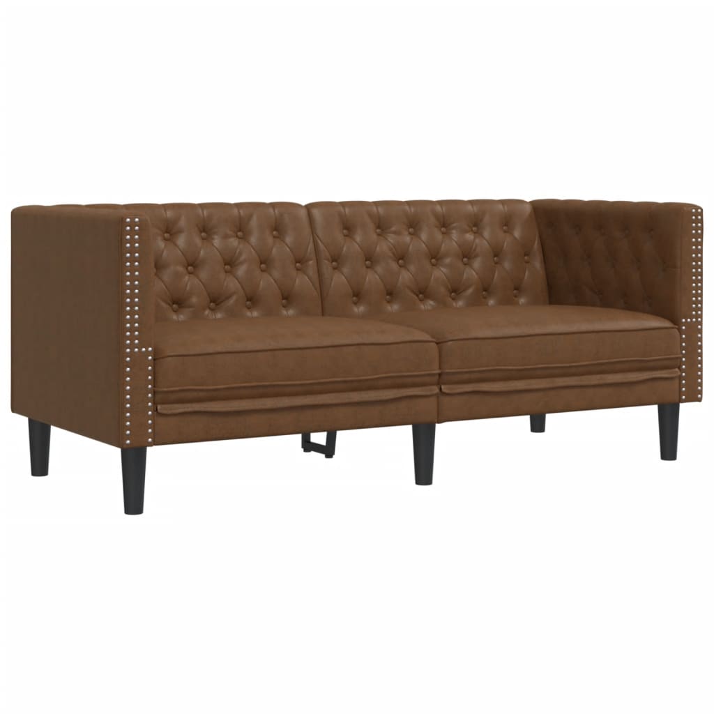 Ensemble de canapé Chesterfield 2 pcs marron similicuir daim