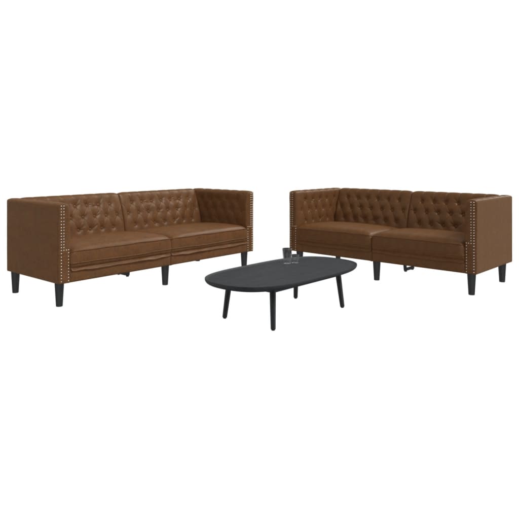Ensemble de canapé Chesterfield 2 pcs marron similicuir daim - XIOS