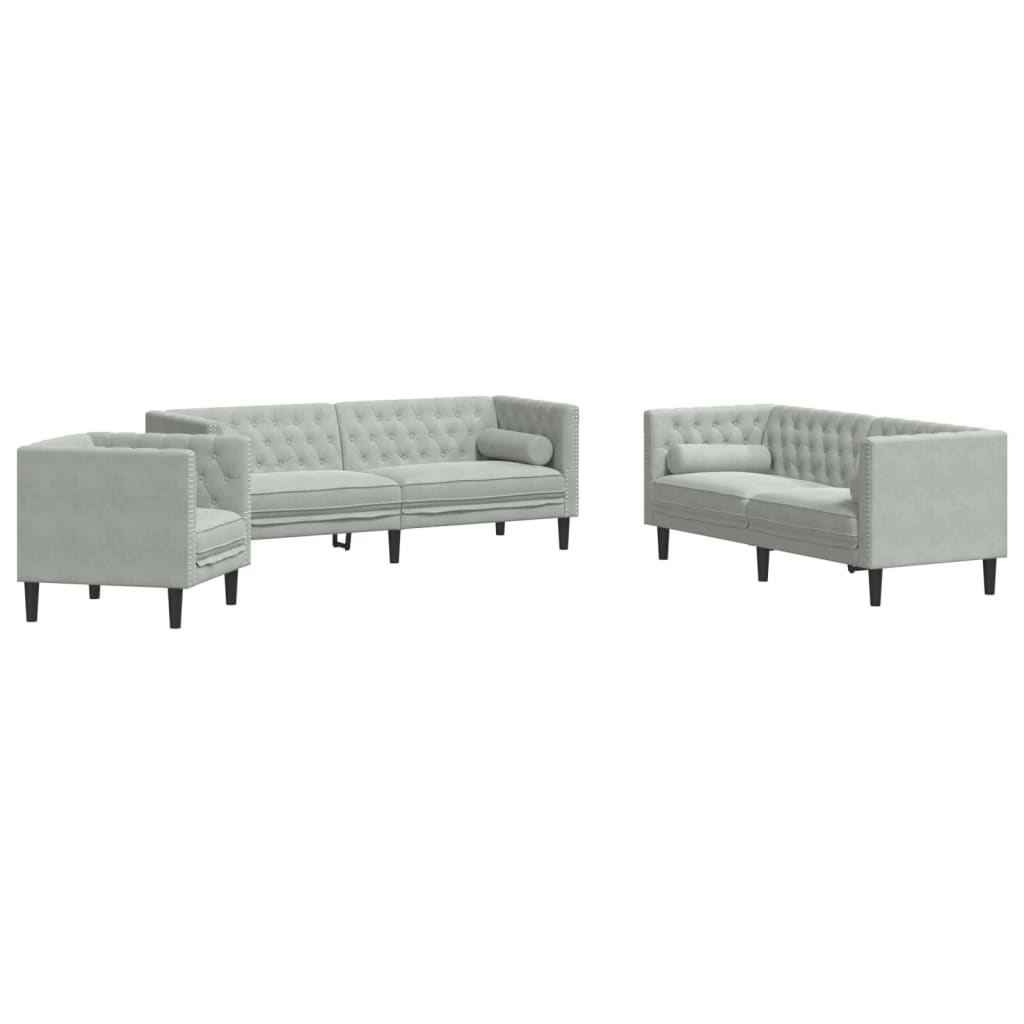 Ensemble de canapé Chesterfield et traversins 3 pcs gris clair