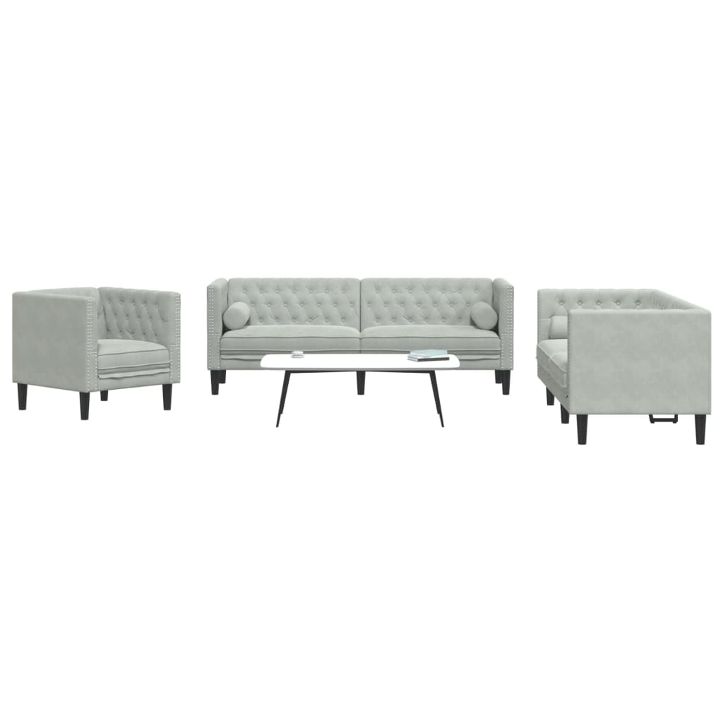 Ensemble de canapé Chesterfield et traversins 3 pcs gris clair - XIOS