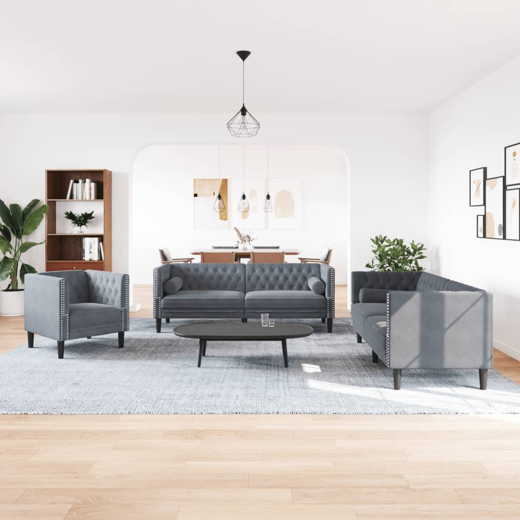 Ensemble de canapé Chesterfield et traversins 3 pcs gris foncé