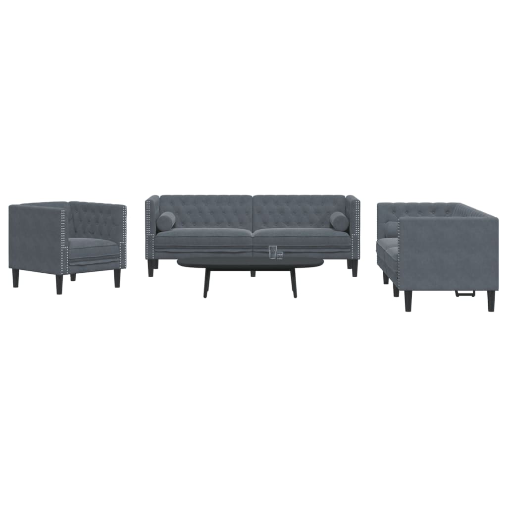 Ensemble de canapé Chesterfield et traversins 3 pcs gris foncé - XIOS