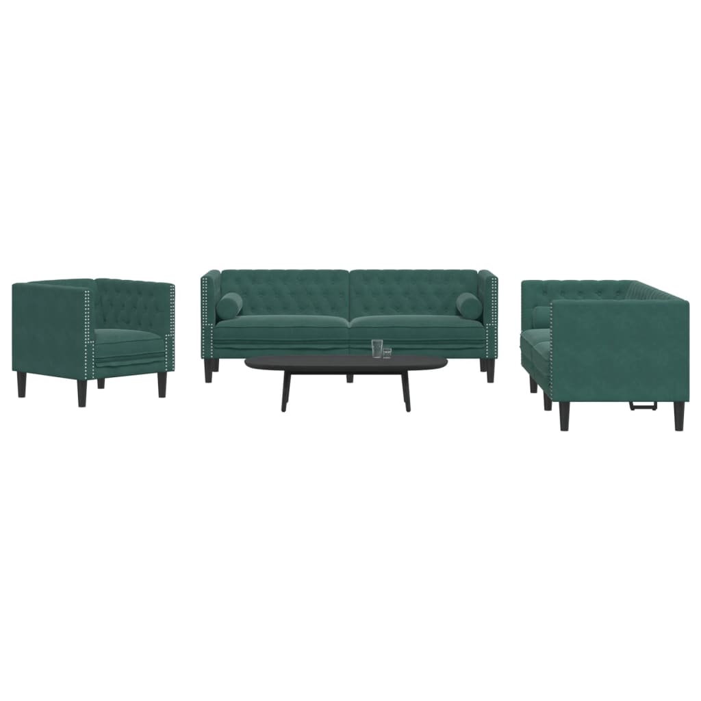 Ensemble de canapé Chesterfield et traversins 3 pcs vert foncé - XIOS