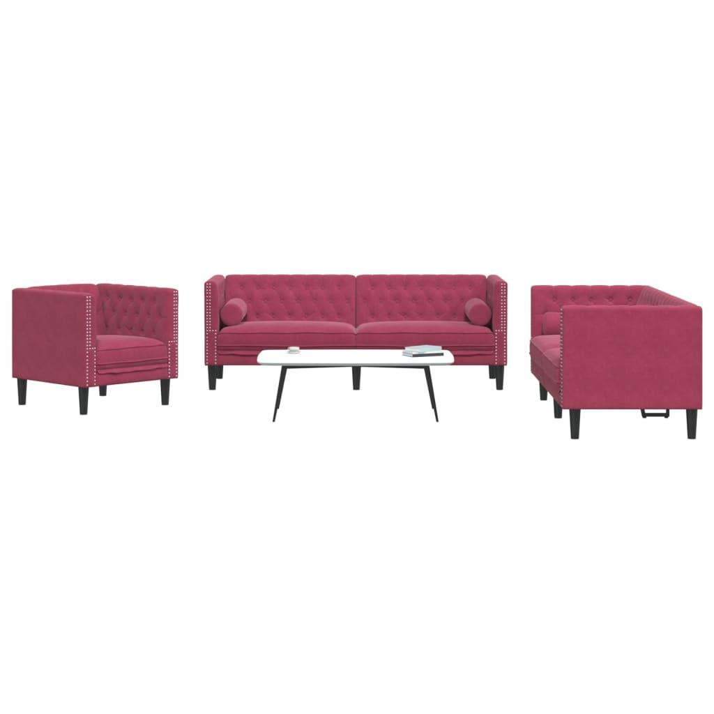 Ensemble de canapé Chesterfield et traversins 3 pcs velours
