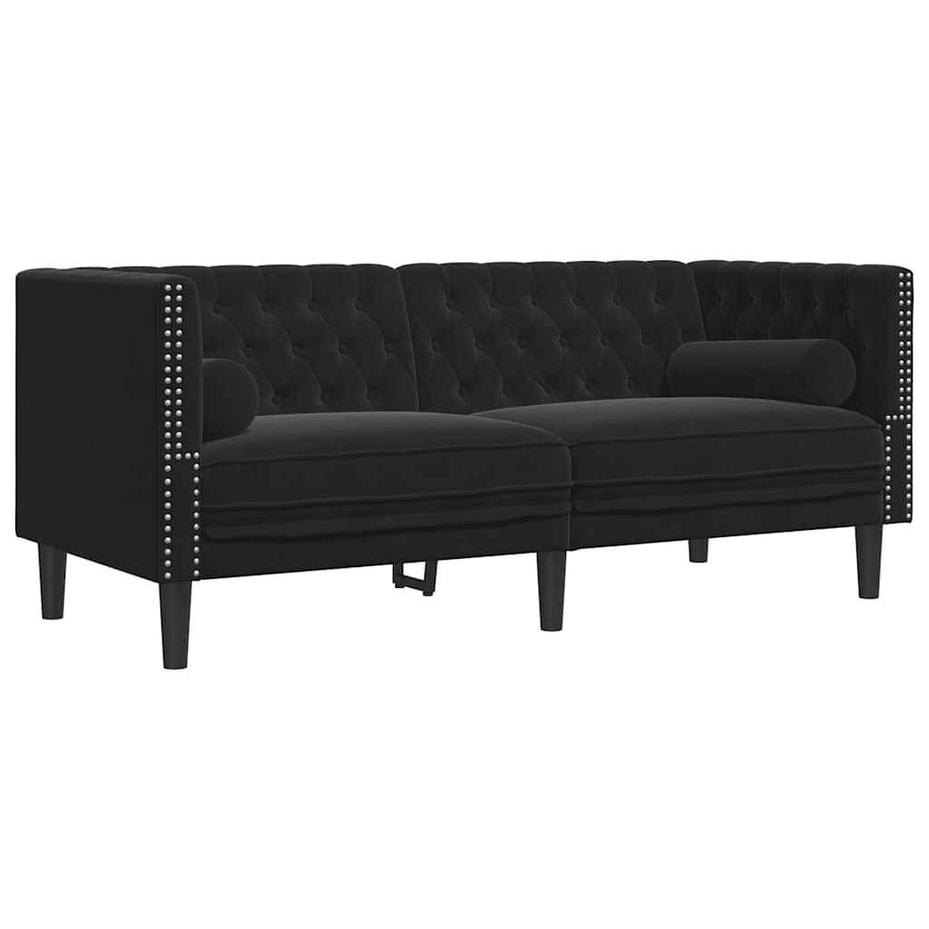 Ensemble de canapé Chesterfield et traversins 3pcs noir velours