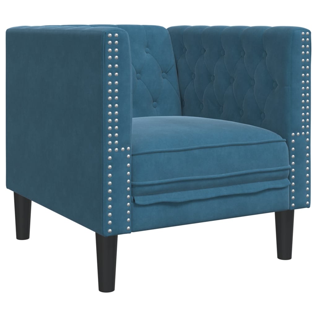 Ensemble de canapé Chesterfield et traversins 3pcs bleu velours - XIOS