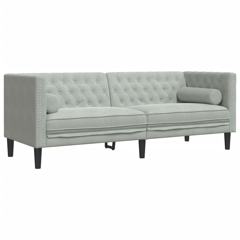 Ensemble de canapé Chesterfield et traversins 2 pcs gris clair - XIOS