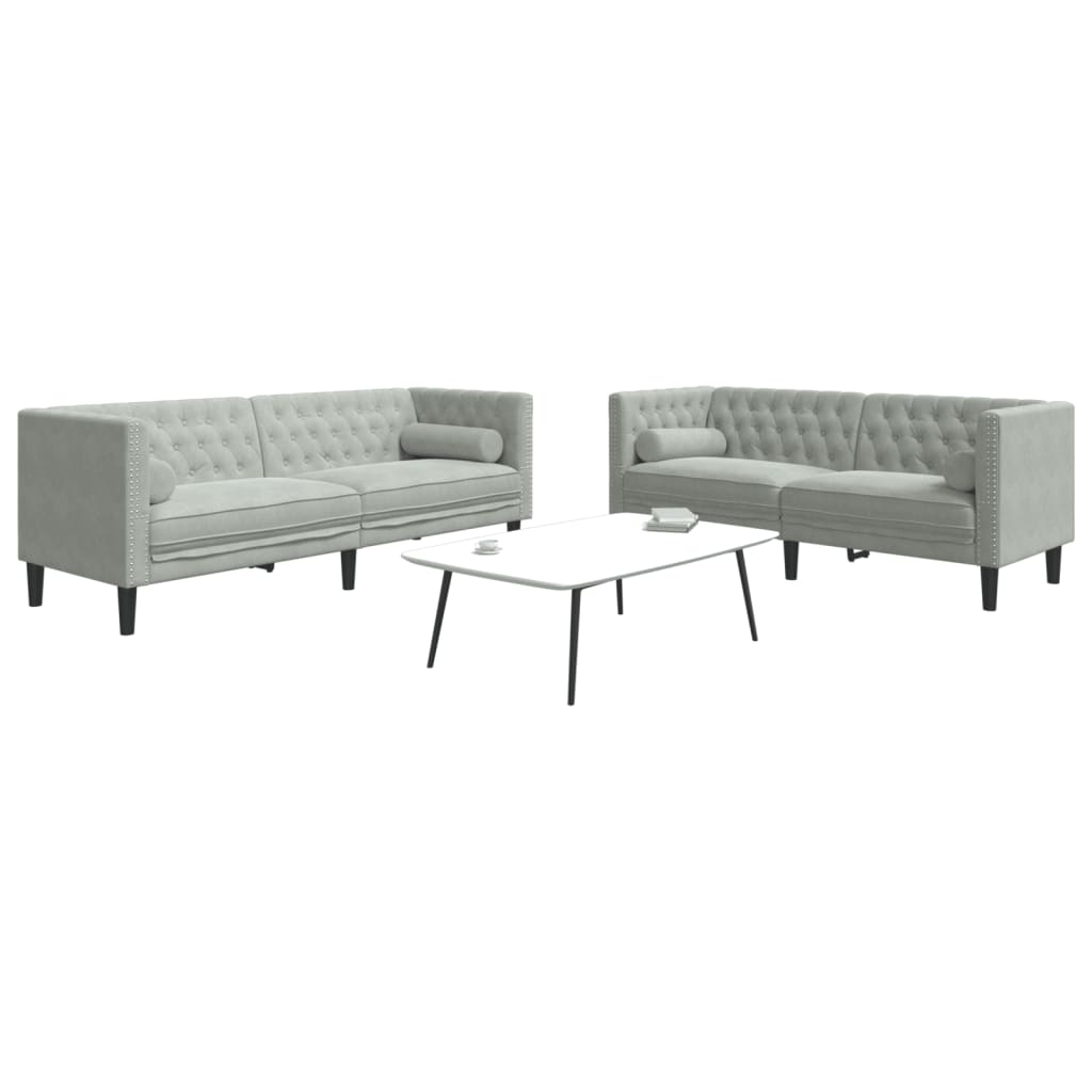Ensemble de canapé Chesterfield et traversins 2 pcs gris clair - XIOS