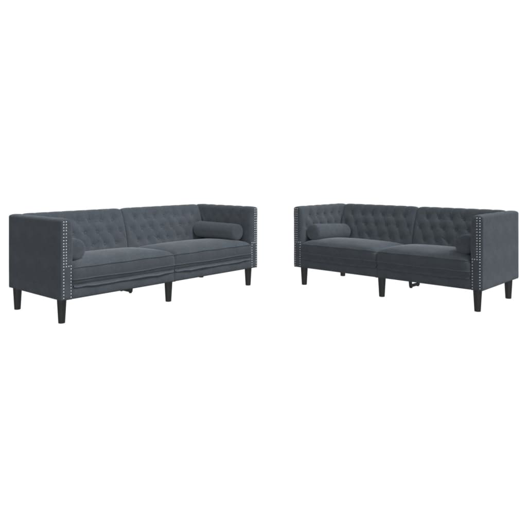 Ensemble de canapé Chesterfield et traversins 2 pcs gris foncé - XIOS